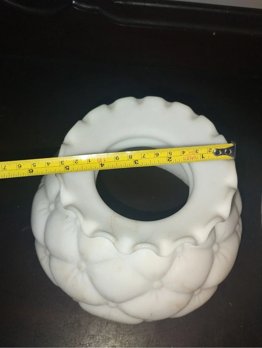 Vintage Milk Glass Lamp Shades Pair Quilted Diamond Pattern Ruffled Edge 2pc